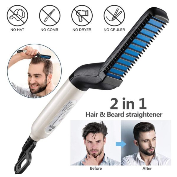 Electric Hair Straightener Brush,Men Quick Beard Straightener Styler Comb,Hair Straightening,Curly Hair Straightening Comb,Side Hair Detangling,Multifunctional Hair Curling Curler - Image 5